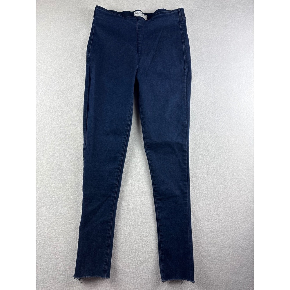 Free‎ People High Rise Pull On Skinny Jeggings Indigo Blue Raw Hem Size 29